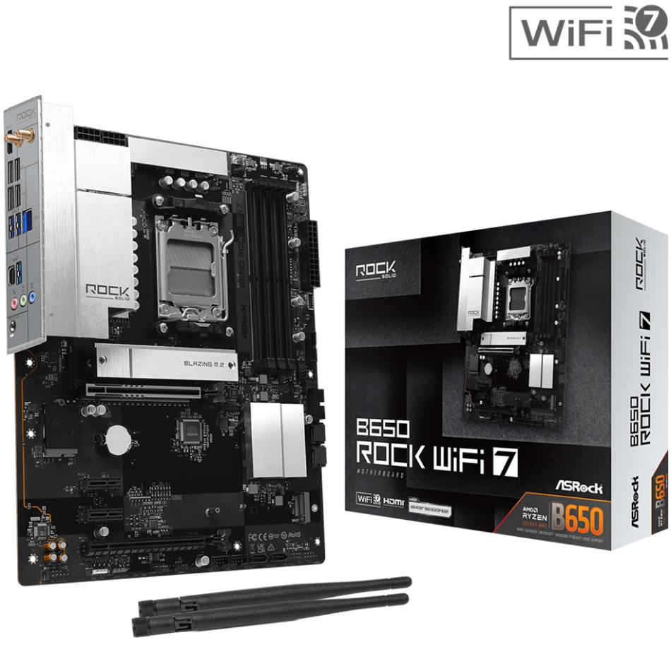 ASRock (AM5/B650, 4*DDR5, 2xPCIex16, HDMI, 4xSATA, 2xM.2, 2.5GLan, ATX) (B650 ROCK WIFI 7) на малюнкі №5