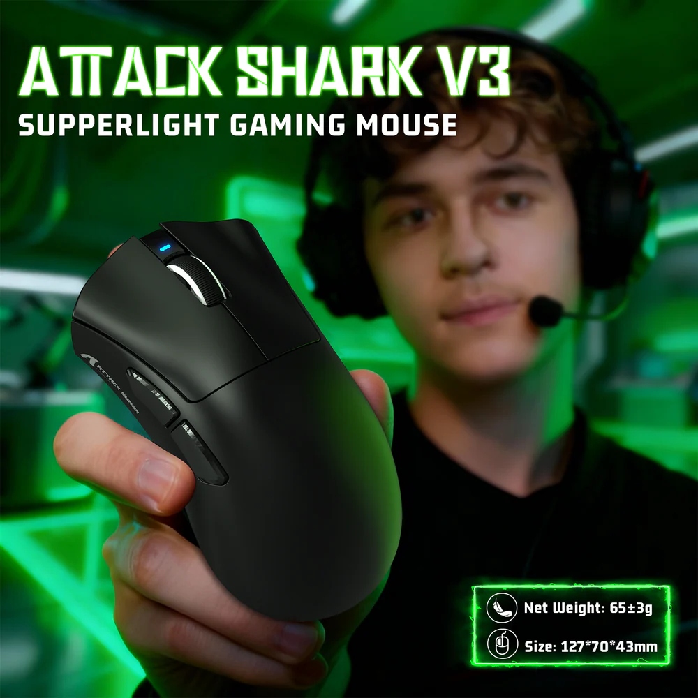 Мишка Attack Shark V3 Ultra-Light, Wireless, PAW3311 сенсор, 25000dpi, 6кн, Black (V3B_AS) Чорний на малюнкі №2