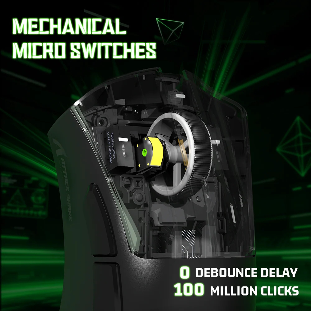 Мишка Attack Shark V3 Ultra-Light, Wireless, PAW3311 сенсор, 25000dpi, 6кн, Black (V3B_AS) Чорний на малюнкі №4