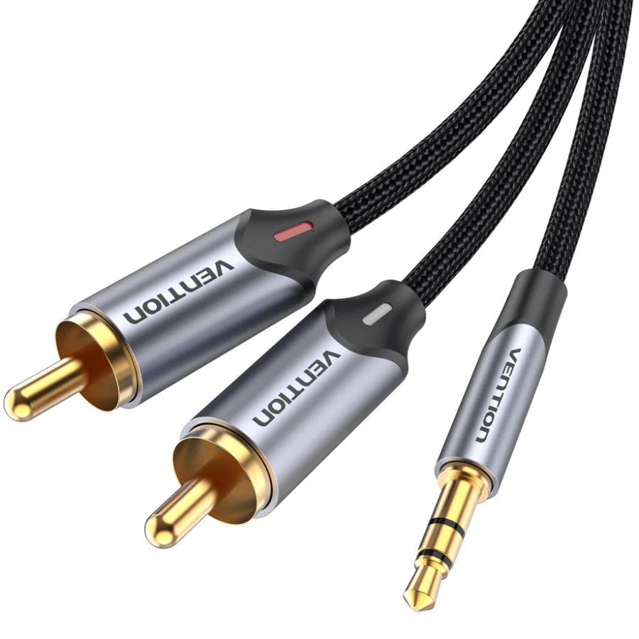 Кабель AUX Audio TRS - RCAx2 M/M 1.5 м, Gold-Plated, Aluminum alloy, чорний, Vention (BCNBG) Чорний на малюнкі №1