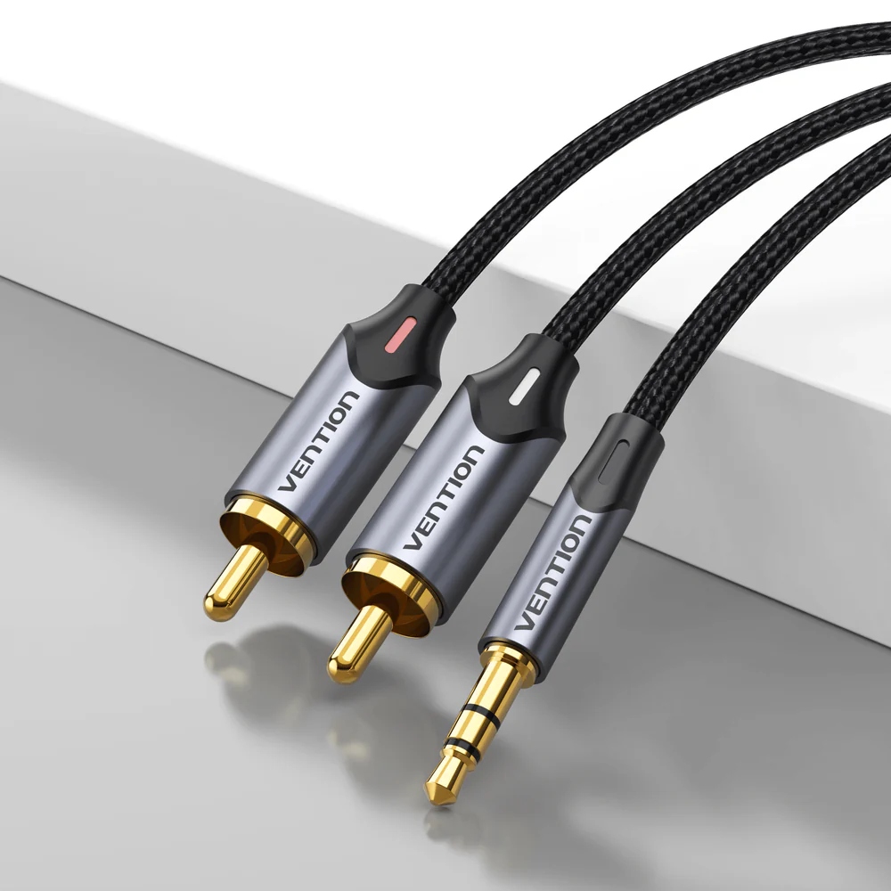 Кабель AUX Audio TRS - RCAx2 M/M 1.5 м, Gold-Plated, Aluminum alloy, чорний, Vention (BCNBG) Чорний на малюнкі №4