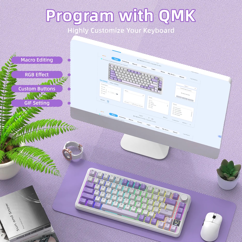 Клавіатура ігрова механічна Attack Shark X85PRO 82кл. RGB, Wireless, Lavender (X85PROL_AS) Білий на малюнкі №8