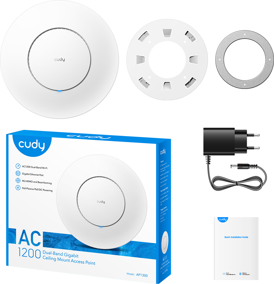 Точка доступу Cudy AP1300, AC1200 WiFi Gigabit Access Point, 5GHz/2.4GHz, 1xGbE RJ4 (AP1300) на малюнкі №5