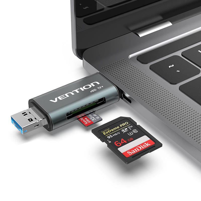 Card Reader USB 3.0, 2-слота SD/TF, USB-A/USB-C/Micro USB, Aluminum Alloy,чорний Vention (CCHH0) на малюнкі №2