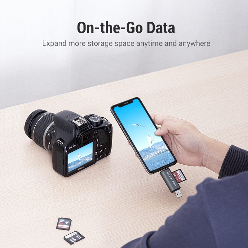 Card Reader USB 3.0, 2-слота SD/TF, USB-A/USB-C/Micro USB, Aluminum Alloy,чорний Vention (CCHH0) на малюнкі №5