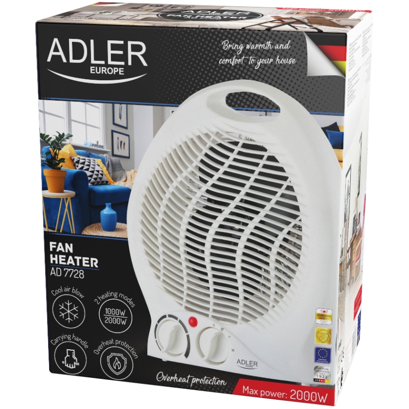 Тепловентилятор Adler AD 7728 підлоговий/ класичний/ 2000 Вт/ 2 рівні потужності/ пульт ДУ (AD7728) Білий на малюнкі №5