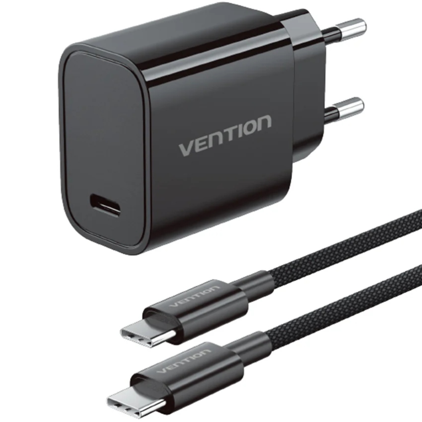 Зарядний пристрій 1xUSB-C 30W + USB-C cable М-М Black Vention (G18B0-EU) на малюнкі №1