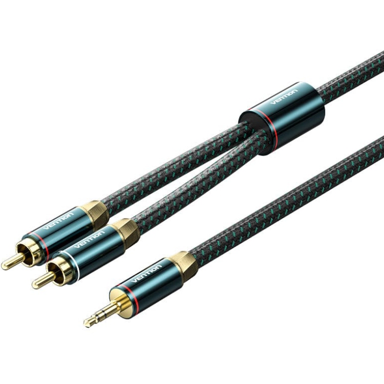 Кабель AUX Audio HiFi TRS 3.5мм - RCAx2 M/M 5.0м, OFC Silver, Cotton braided, зелений, Vention (BCSGJ) Зелений на малюнкі №1