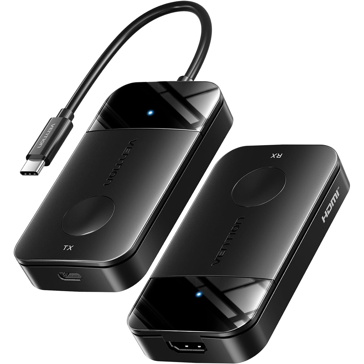Комплект USB-C М -- HDMI бездротовий передавач + приймач, 4K30Гц, 5GHz, до 50м, 60W PD Vention (ADOBB) Чорний на малюнкі №1