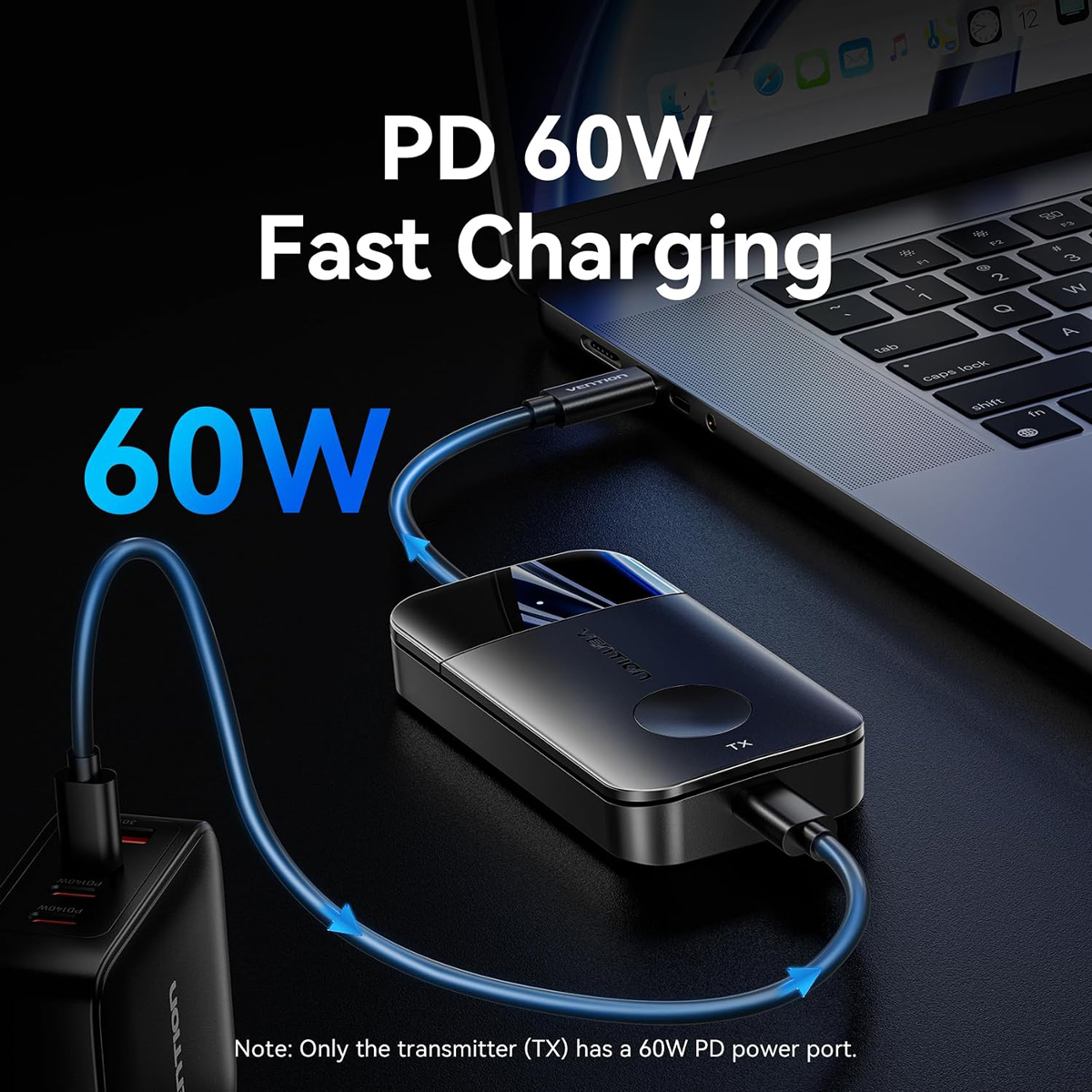 Комплект USB-C М -- HDMI бездротовий передавач + приймач, 4K30Гц, 5GHz, до 50м, 60W PD Vention (ADOBB) Чорний на малюнкі №4