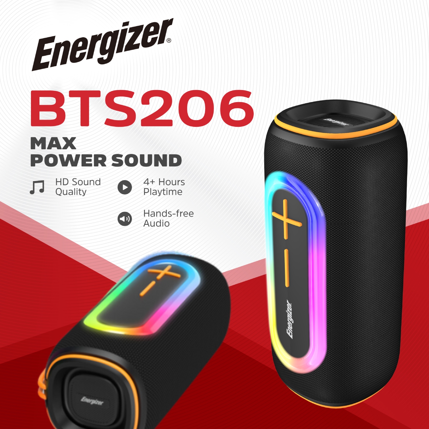 Акустична система 1.0 Energizer 20Вт Bluetooth 5.2/MicroSD/USB/AUX/FM,IPX65, 360° Sound чорна (BTS206) Чорний на малюнкі №3