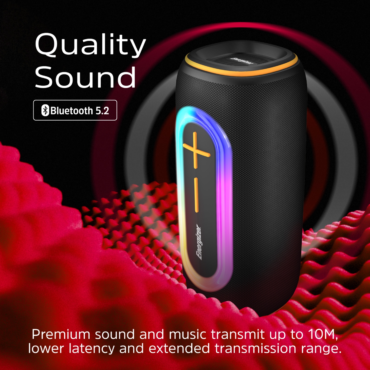 Акустична система 1.0 Energizer 20Вт Bluetooth 5.2/MicroSD/USB/AUX/FM,IPX65, 360° Sound чорна (BTS206) Чорний на малюнкі №4