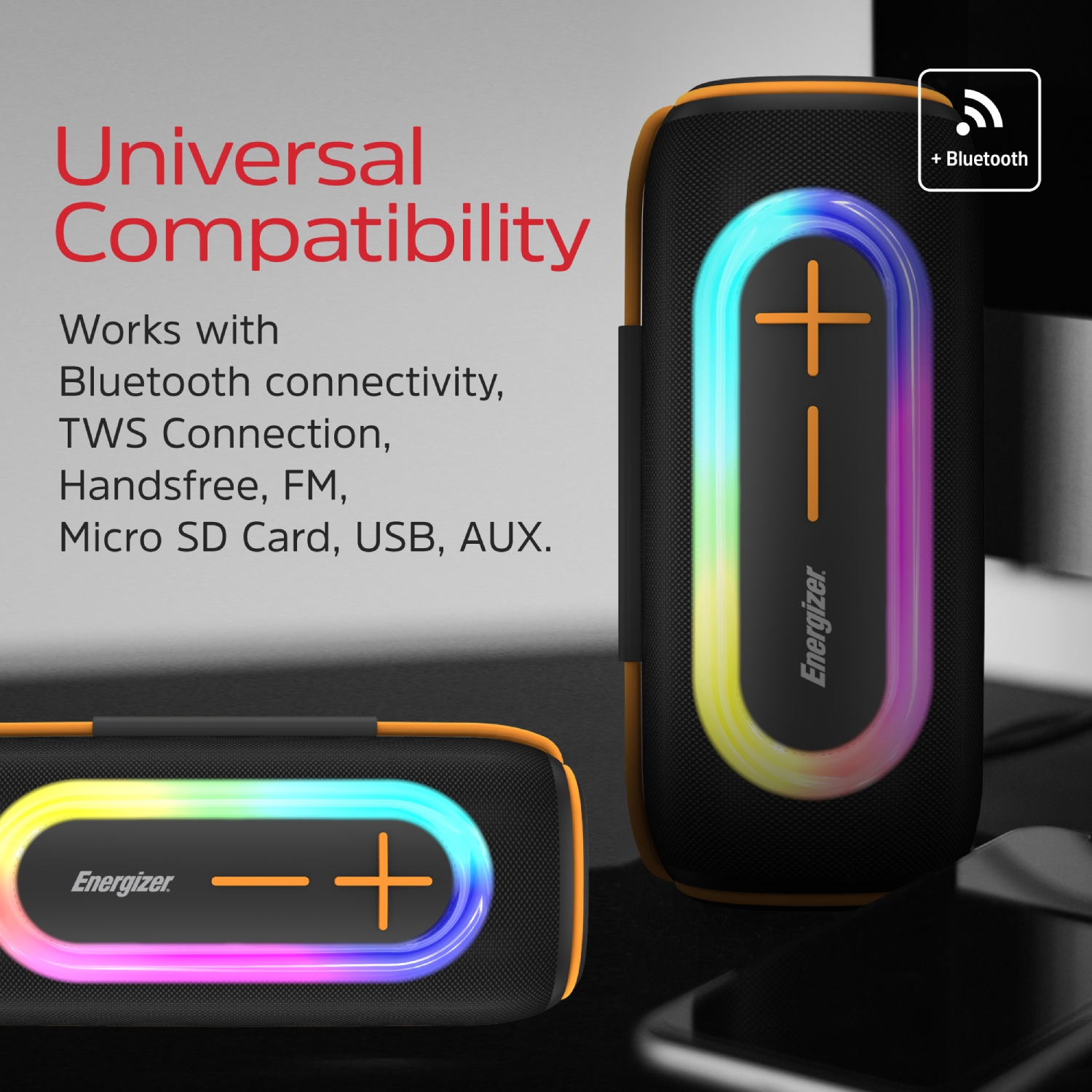 Акустична система 1.0 Energizer 20Вт Bluetooth 5.2/MicroSD/USB/AUX/FM,IPX65, 360° Sound чорна (BTS206) Чорний на малюнкі №5