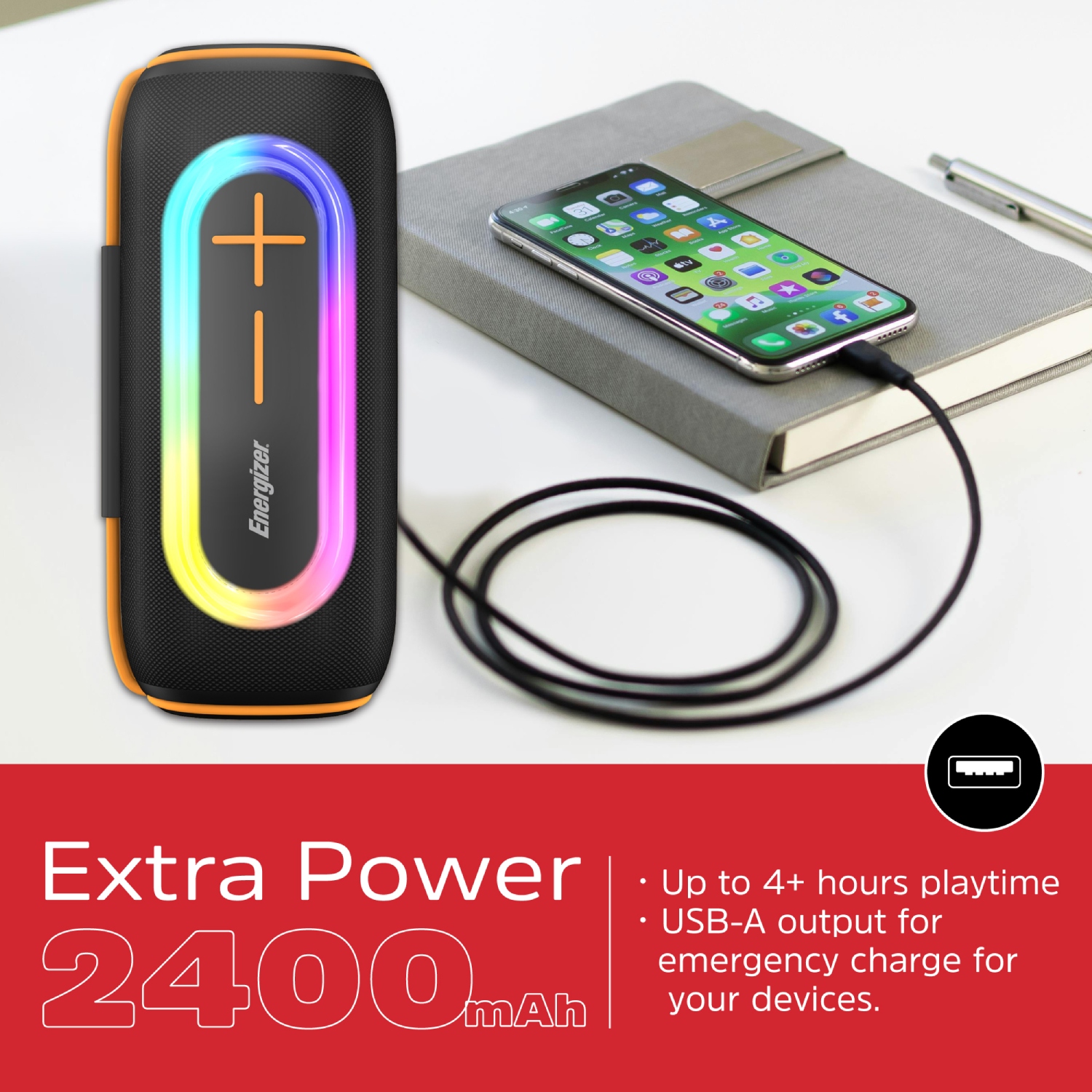 Акустична система 1.0 Energizer 20Вт Bluetooth 5.2/MicroSD/USB/AUX/FM,IPX65, 360° Sound чорна (BTS206) Чорний на малюнкі №6