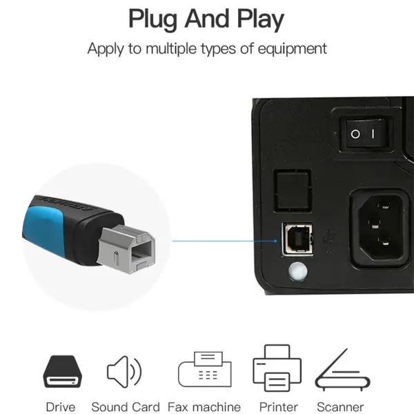 Кабель USB 2.0 AM-BM, 1.5 м, PVC, Vention (VAS-A16-B150) Чорний на малюнкі №5