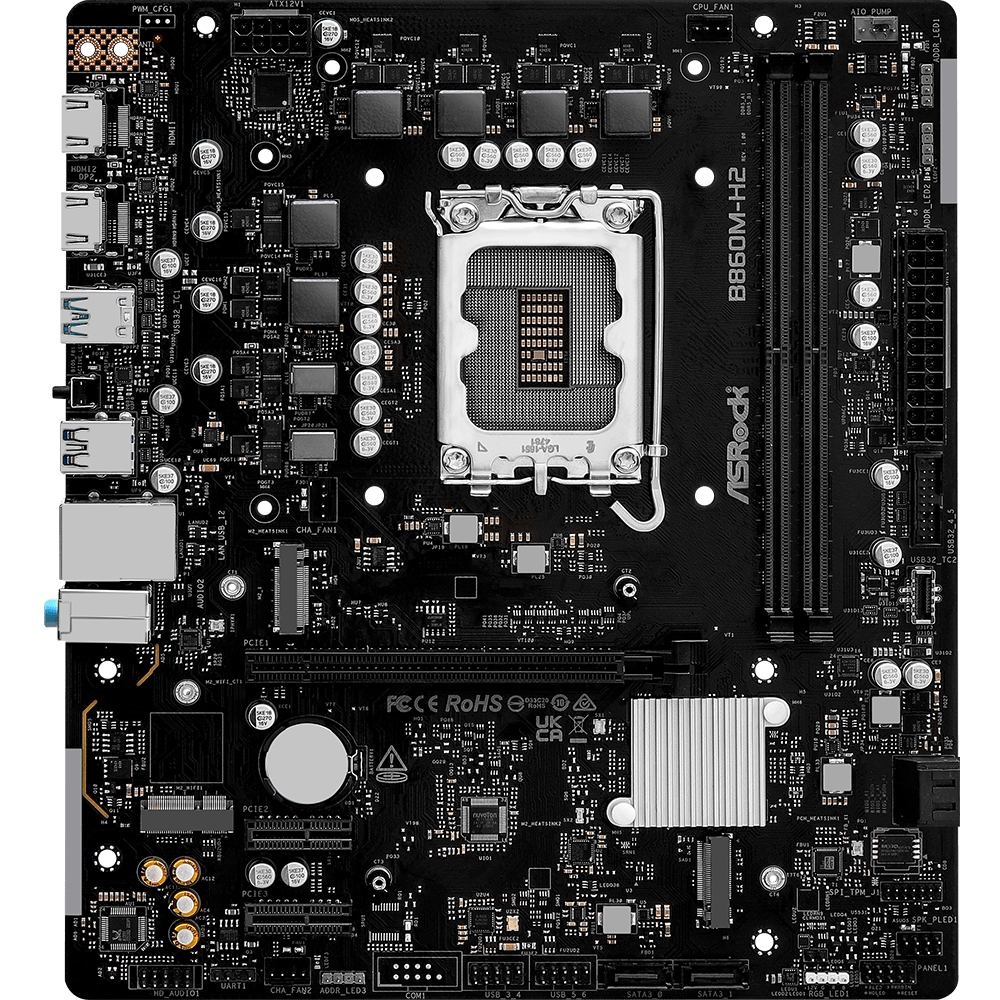 AsRock (1851/B860, 2*DDR5, PCIex16, 2xHDMI, 4xSATA, 2xM.2, Glan, 7.1ch, mATX) (B860M-H2) на малюнкі №1