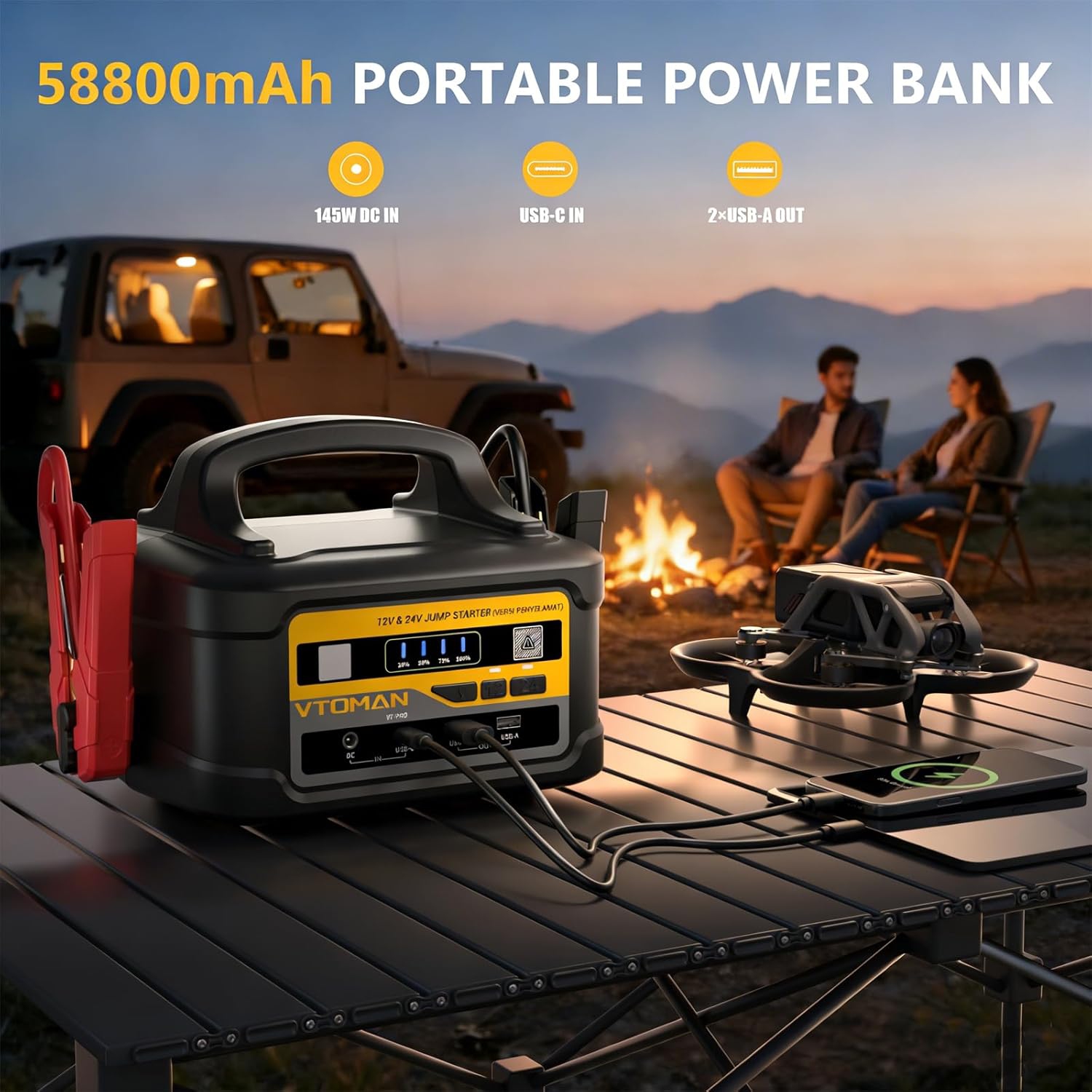 Автомобільний Jump Starter 10000A, 12V/24V, 58800mAh, 215.8 Вт/год Vtoman (VT-Pro) на малюнкі №3