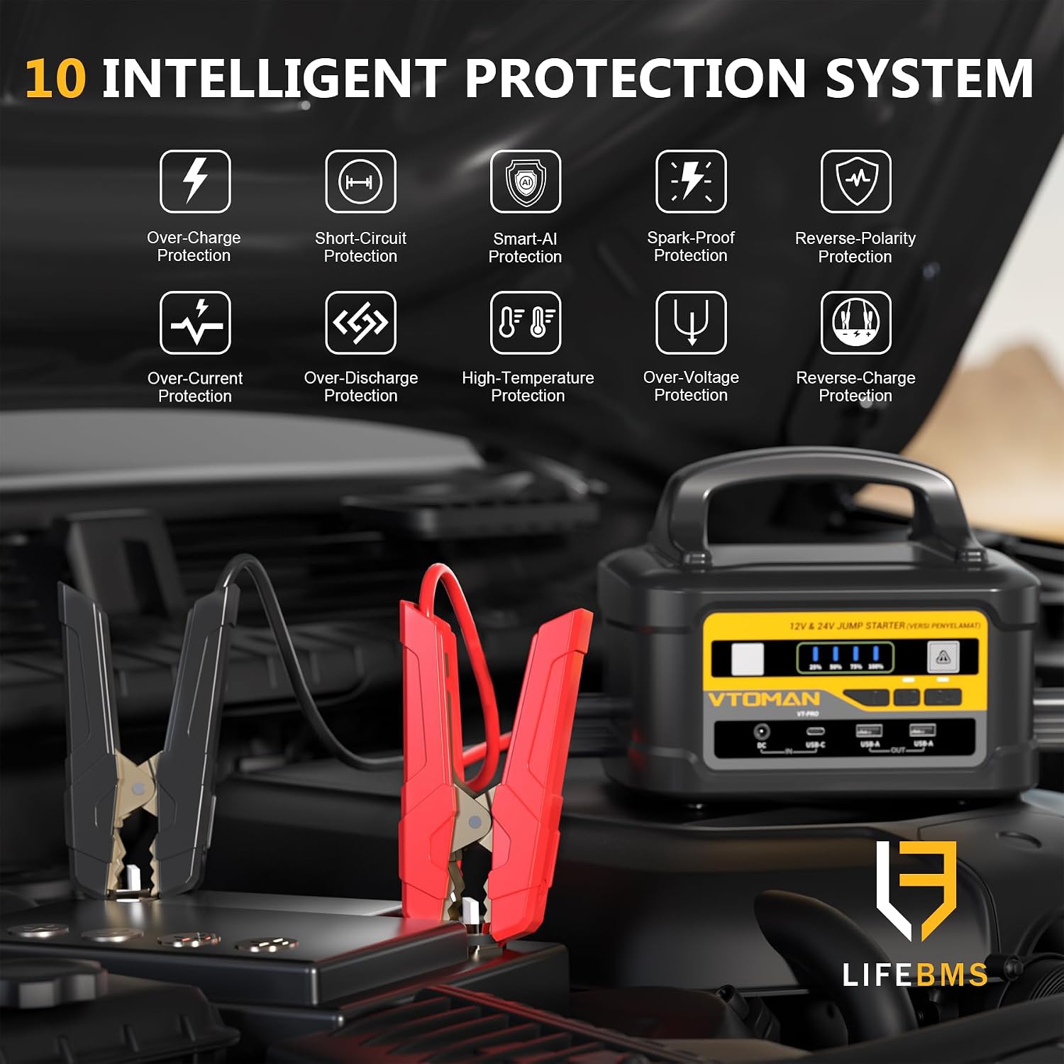 Автомобільний Jump Starter 10000A, 12V/24V, 58800mAh, 215.8 Вт/год Vtoman (VT-Pro) на малюнкі №5