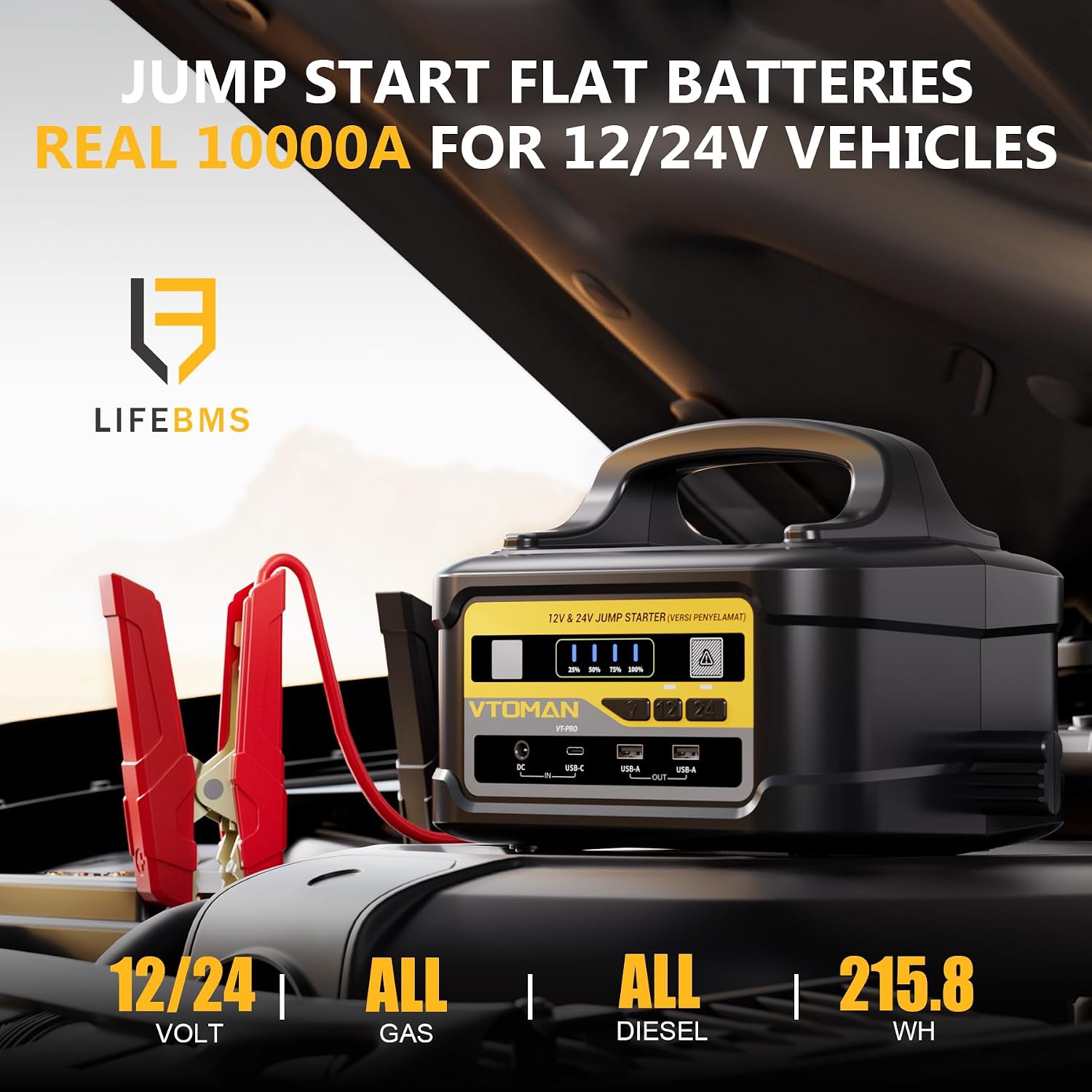 Автомобільний Jump Starter 10000A, 12V/24V, 58800mAh, 215.8 Вт/год Vtoman (VT-Pro) на малюнкі №6