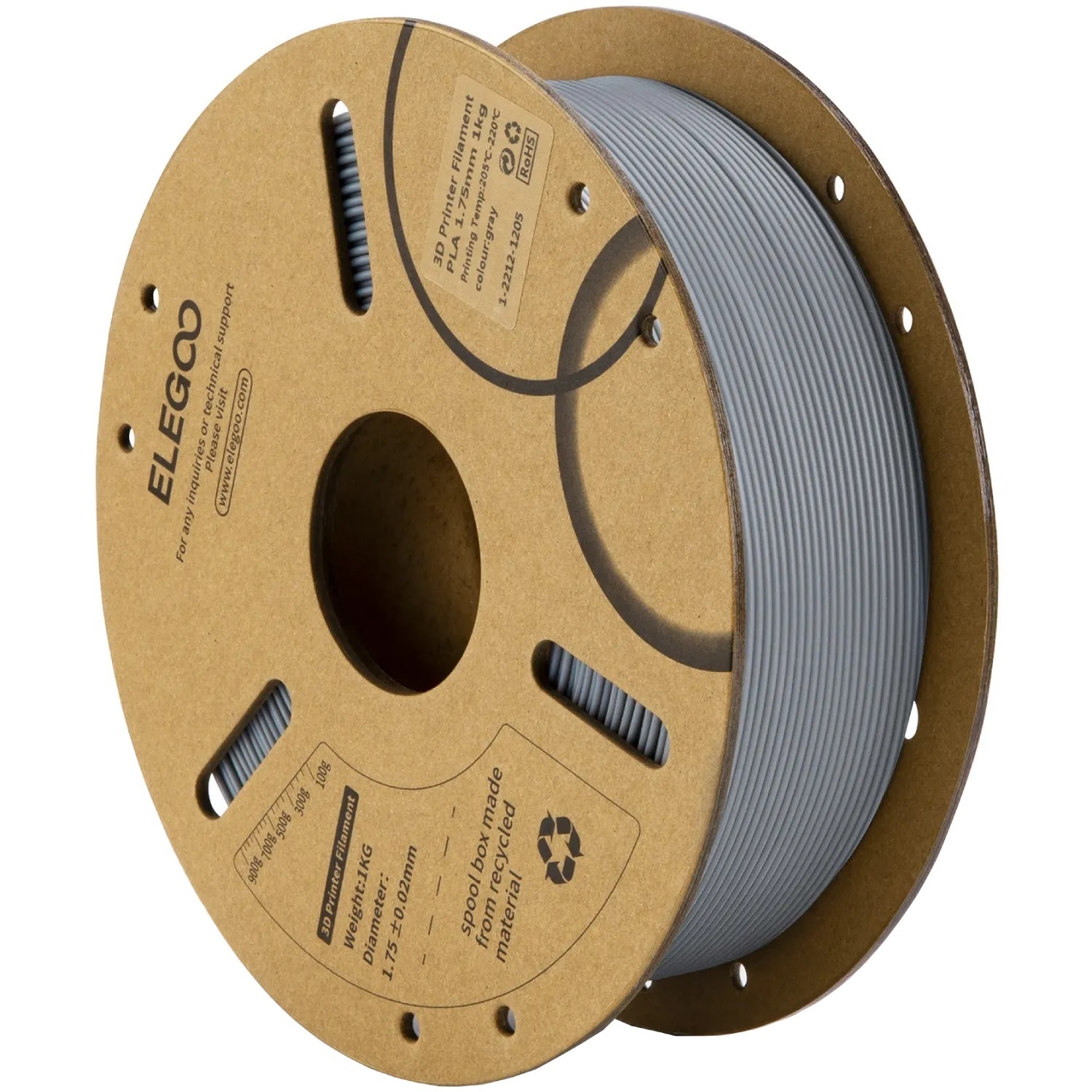 Пластик (Filament) ELEGOO PLA 1кг, 1.75мм (50.203.0040) Сірий на малюнкі №1