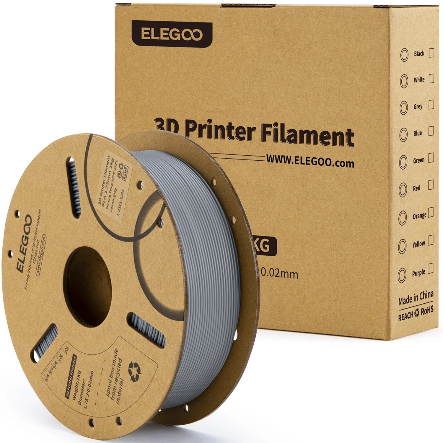 Пластик (Filament) ELEGOO PLA 1кг, 1.75мм (50.203.0040) Сірий на малюнкі №2