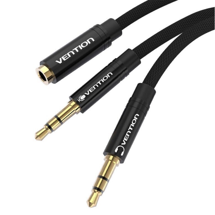 Перехідник Audio Jack TRS F - 2xM, 1.0м, Cotton braided Vention (BBLBF) Чорний на малюнкі №1