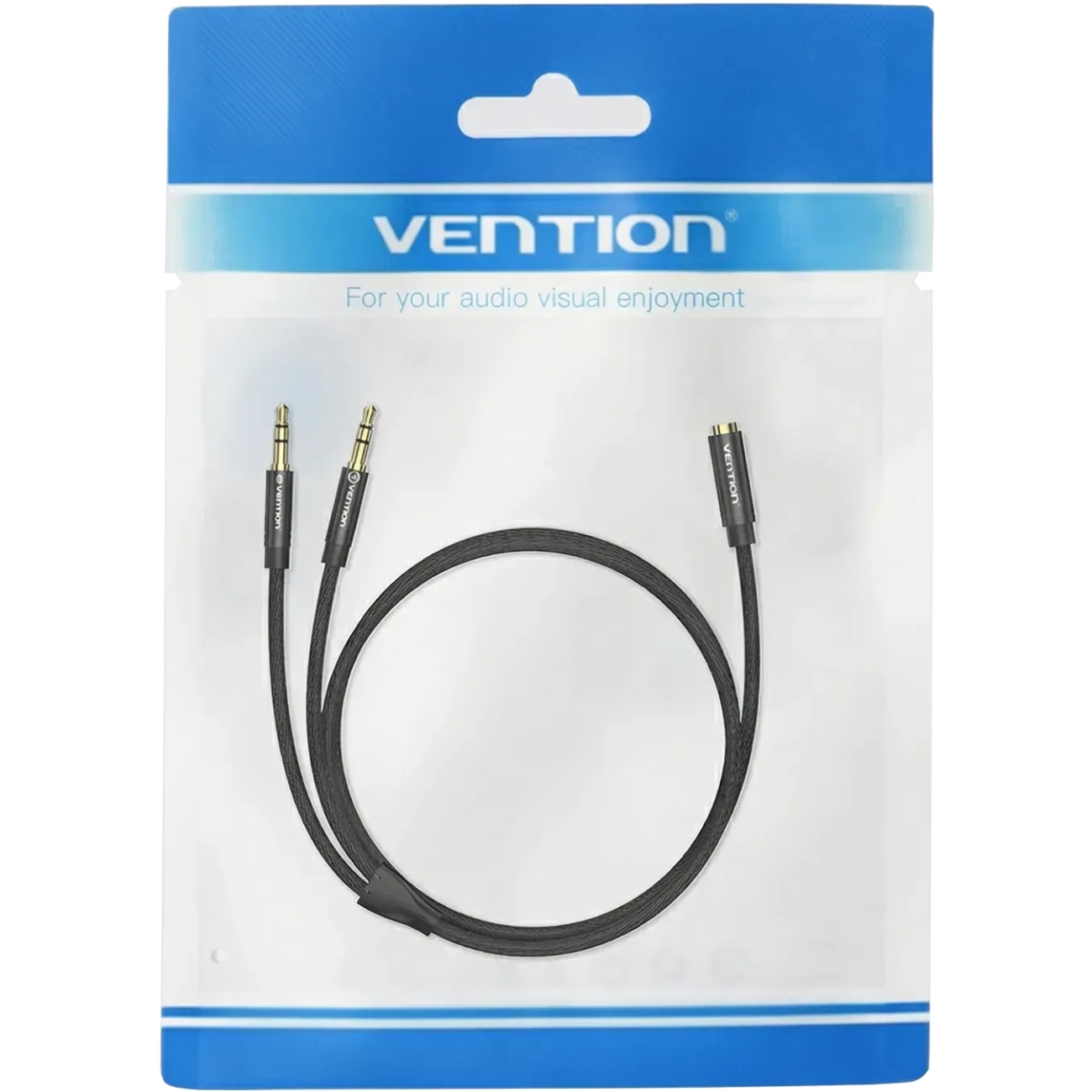 Перехідник Audio Jack TRS F - 2xM, 1.0м, Cotton braided Vention (BBLBF) Чорний на малюнкі №3