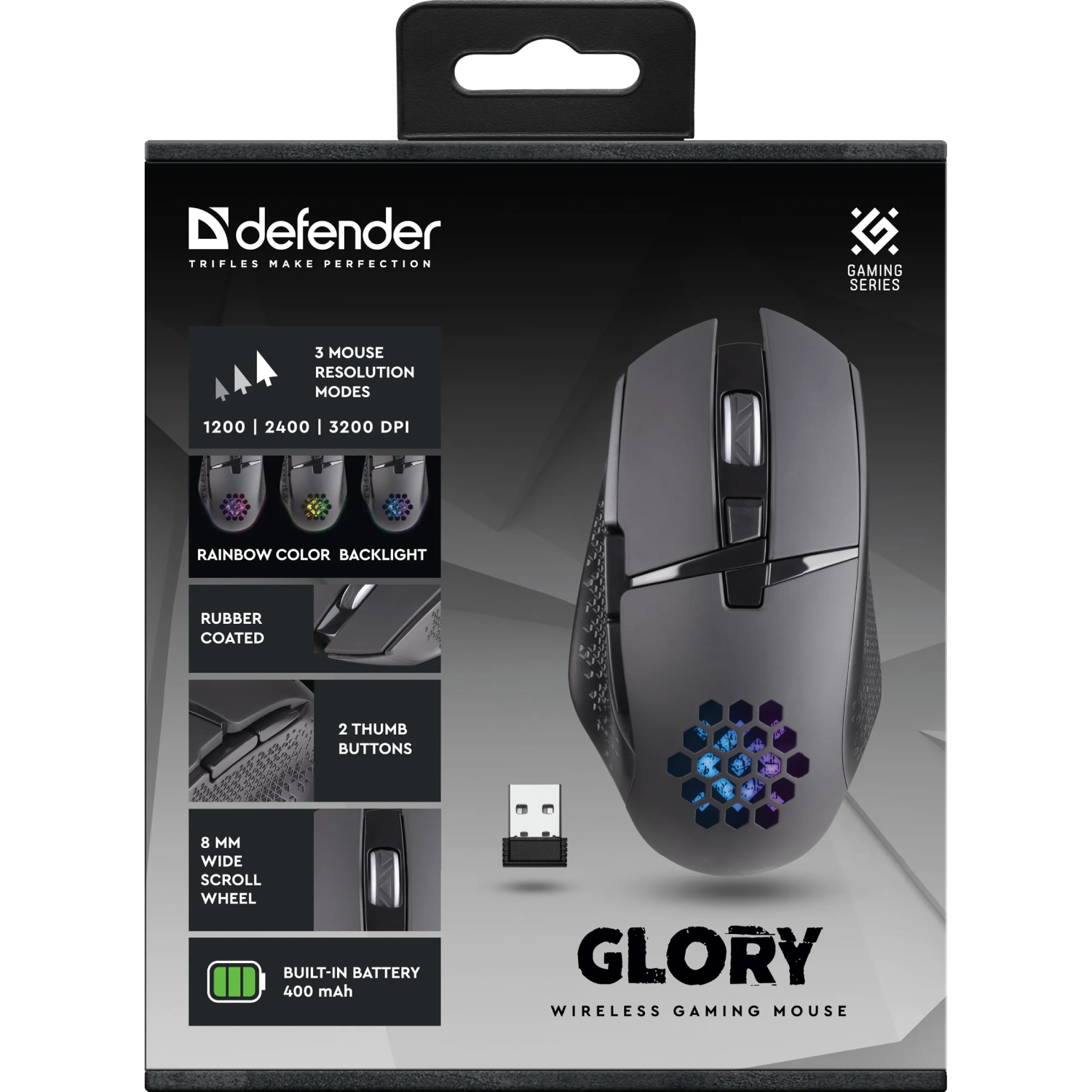 Мишка Defender Glory GM-514, ігрова бездротова, 7 кн. до 3200 dpi, LED, 400 мАг (52514) Чорний на малюнкі №5
