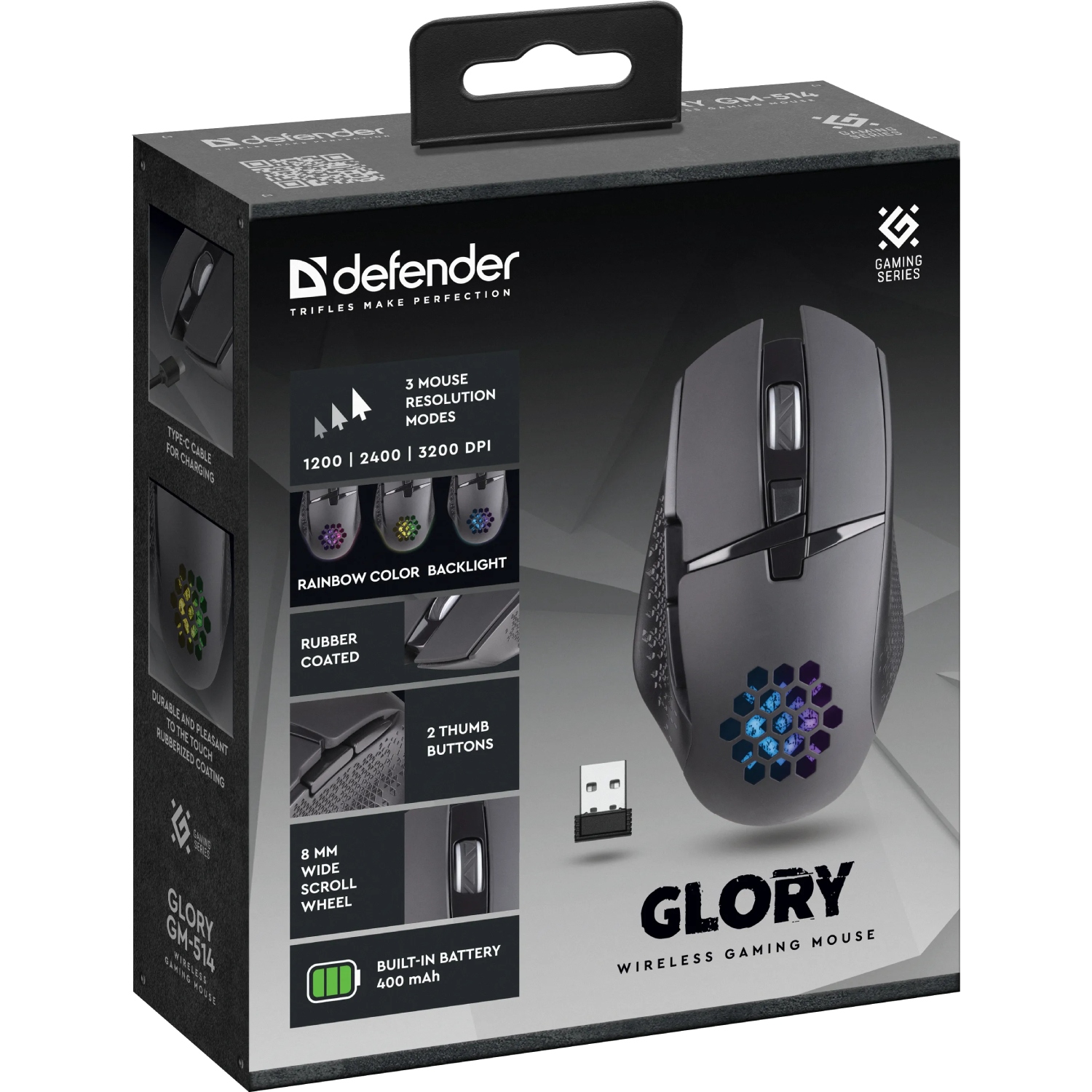 Мишка Defender Glory GM-514, ігрова бездротова, 7 кн. до 3200 dpi, LED, 400 мАг (52514) Чорний на малюнкі №6