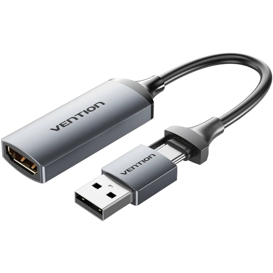 Перехідник HDMI F - USB-C/USB-A M 0.1м сірий Vention (ACWHA) на малюнкі №1