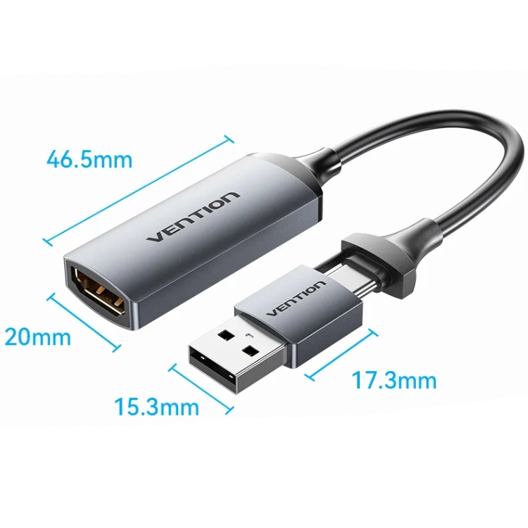 Перехідник HDMI F - USB-C/USB-A M 0.1м сірий Vention (ACWHA) на малюнкі №2