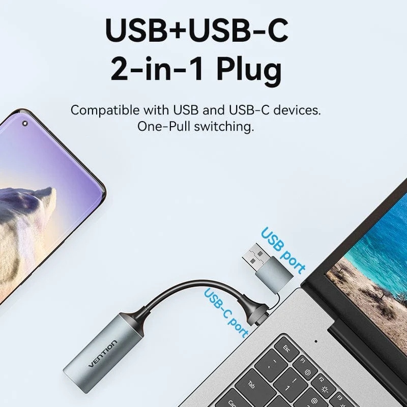 Перехідник HDMI F - USB-C/USB-A M 0.1м сірий Vention (ACWHA) на малюнкі №4