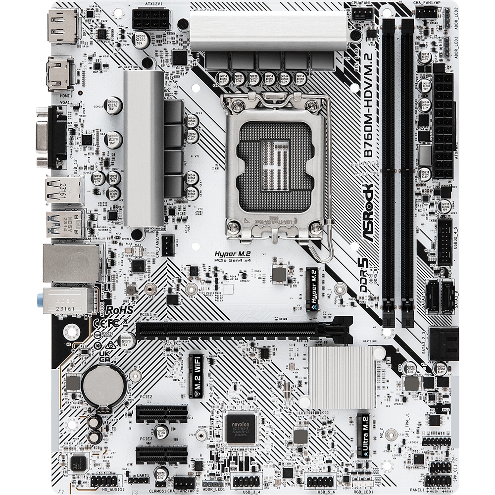 ASRock B760M-HDV/M.2 (1700/B760, 2*DDR5, 1xPCIex16, 4xSATA, 2xM.2, 2.5GLan, 7.1ch, mATX) (B760M-HDV/M.2#) на малюнкі №1