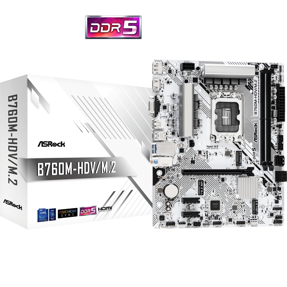 ASRock B760M-HDV/M.2 (1700/B760, 2*DDR5, 1xPCIex16, 4xSATA, 2xM.2, 2.5GLan, 7.1ch, mATX) (B760M-HDV/M.2#) на малюнкі №5