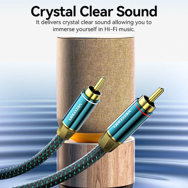 Кабель AUX Audio HiFi 2RCAx2 M/M 5.0м, OFC Silver, Zinc alloy, зелений, Vention (BCUGJ) Зелений на малюнкі №3