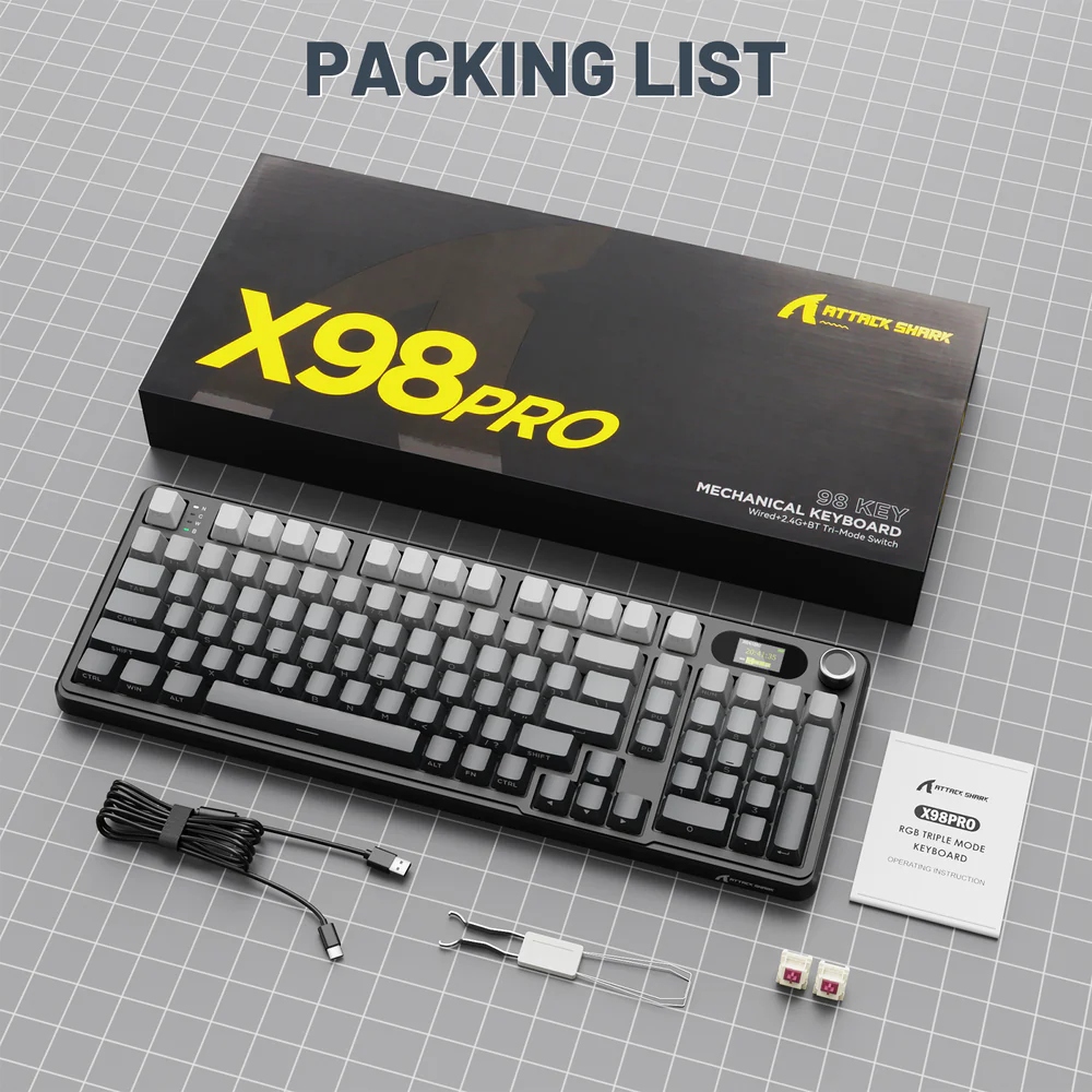 Клавіатура ігрова механічна Attack Shark X98 Pro 99кл. RGB, Wireless, TFT disp, Moonlit Night (X98PROMN_AS) Чорний на малюнкі №2