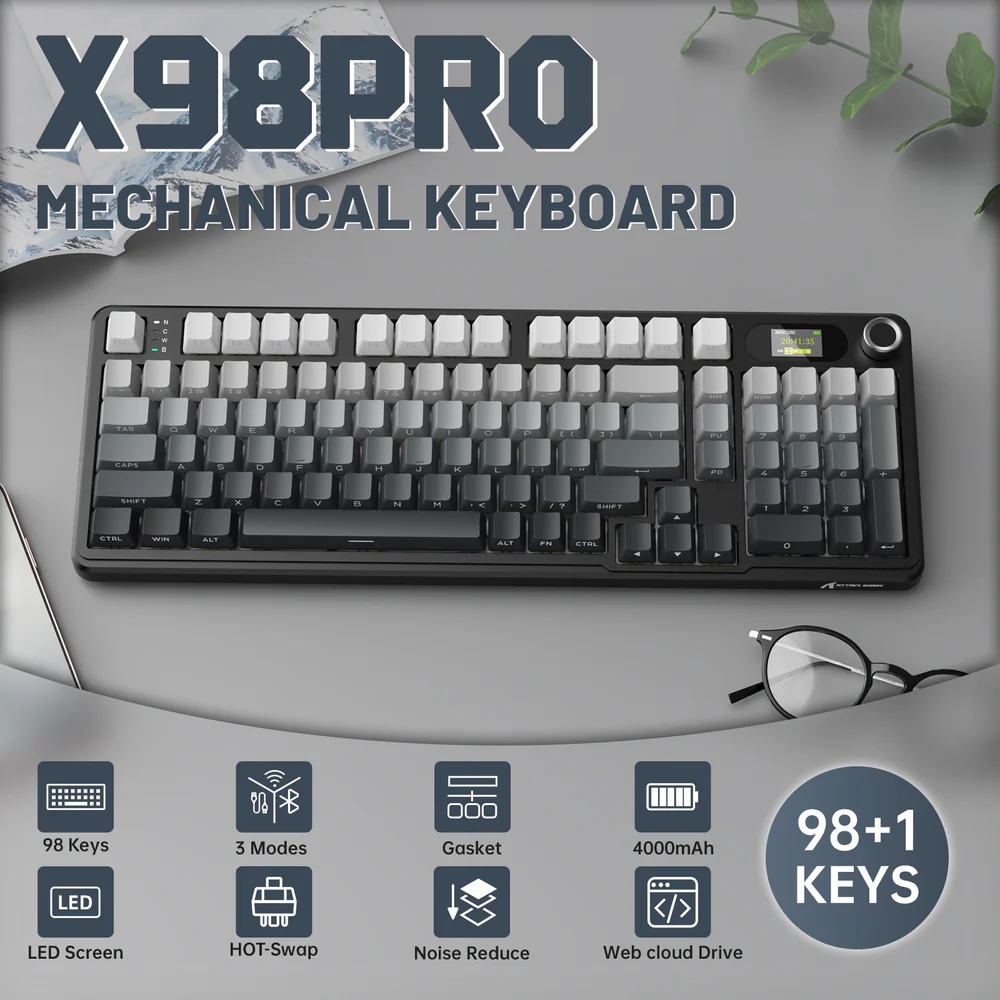 Клавіатура ігрова механічна Attack Shark X98 Pro 99кл. RGB, Wireless, TFT disp, Moonlit Night (X98PROMN_AS) Чорний на малюнкі №3
