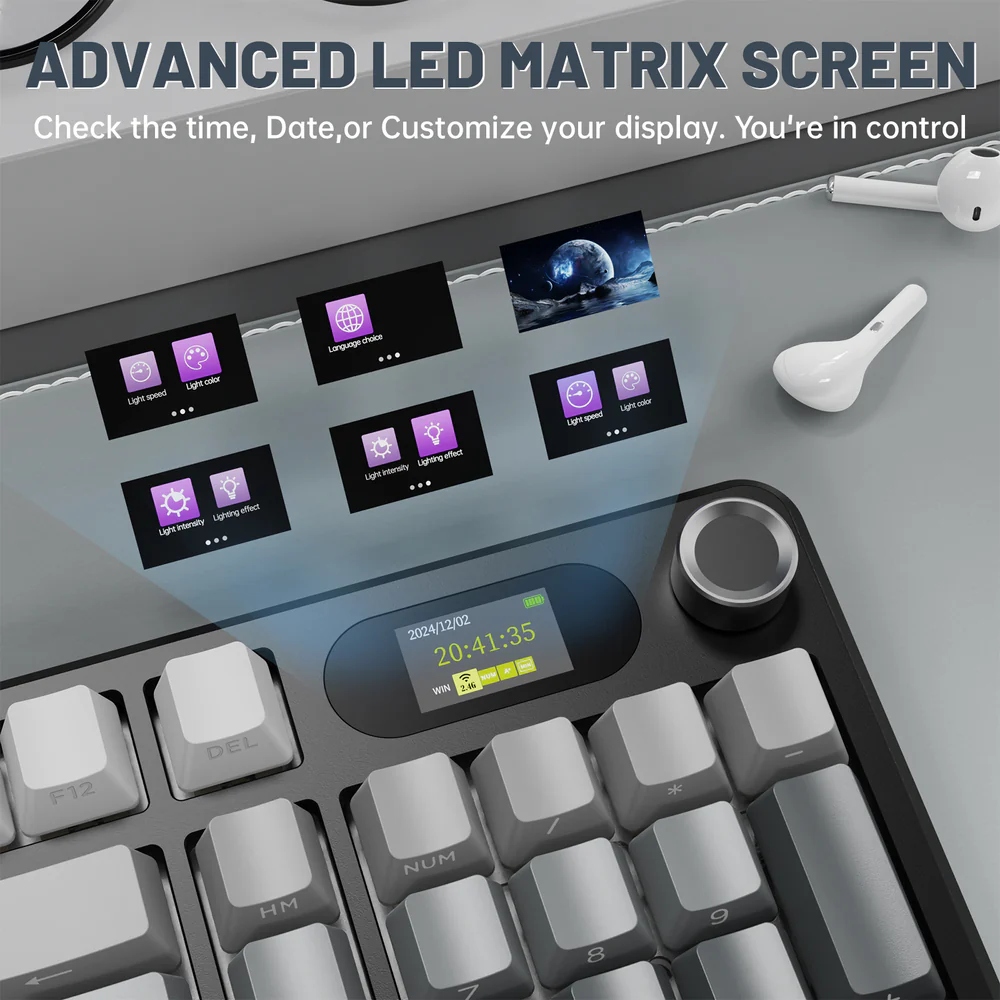 Клавіатура ігрова механічна Attack Shark X98 Pro 99кл. RGB, Wireless, TFT disp, Moonlit Night (X98PROMN_AS) Чорний на малюнкі №8