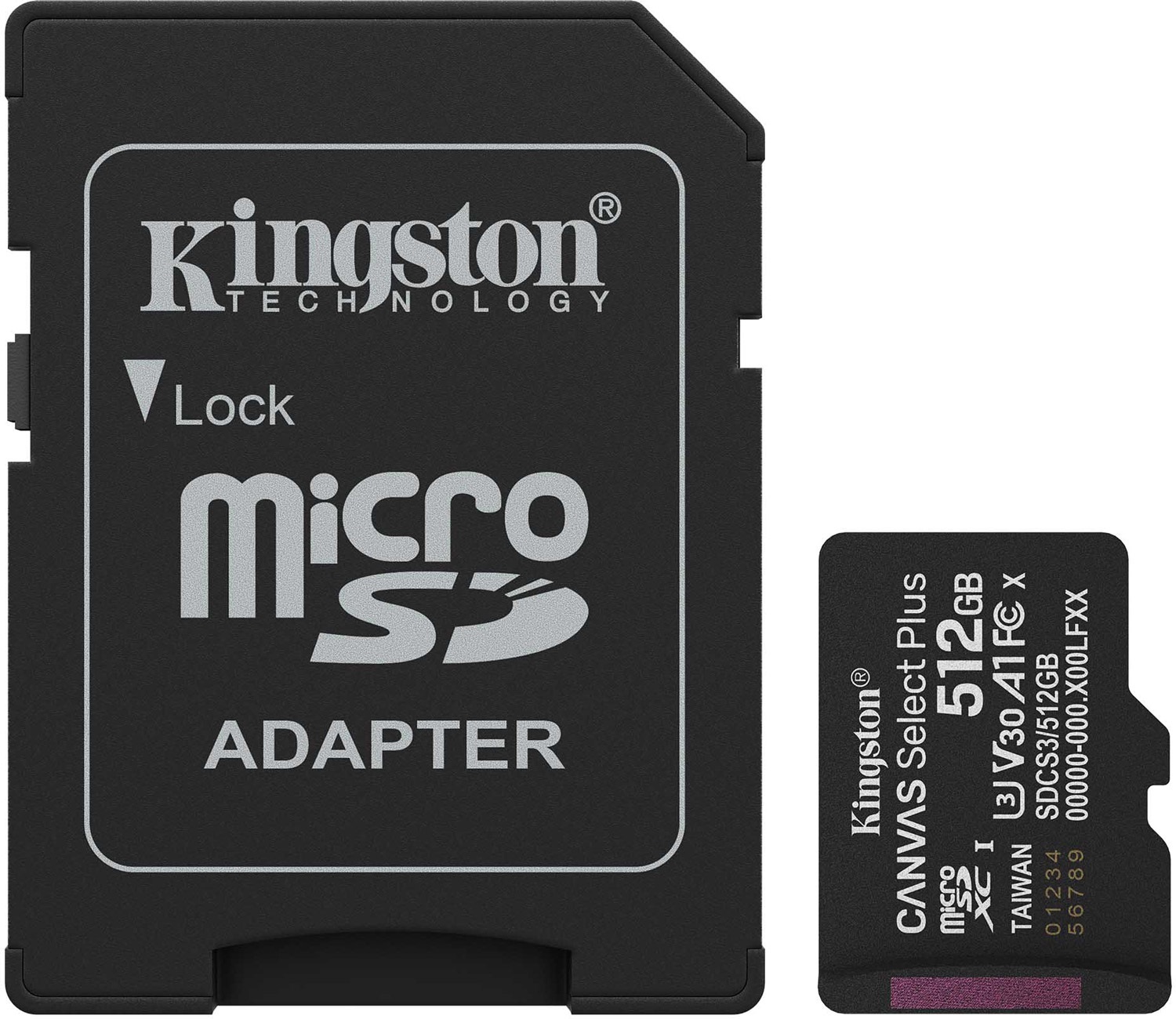 Memory card microSDXC 512GB Kingston Canvas Select Plus Gen3 C10 A1, Retail + adapter (SDCS3/512GB#) на малюнкі №1