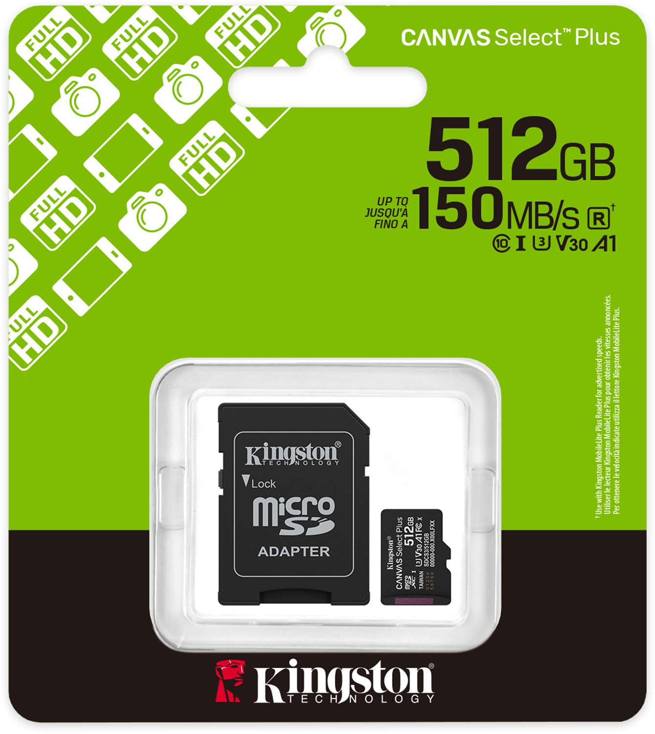 Memory card microSDXC 512GB Kingston Canvas Select Plus Gen3 C10 A1, Retail + adapter (SDCS3/512GB#) на малюнкі №3