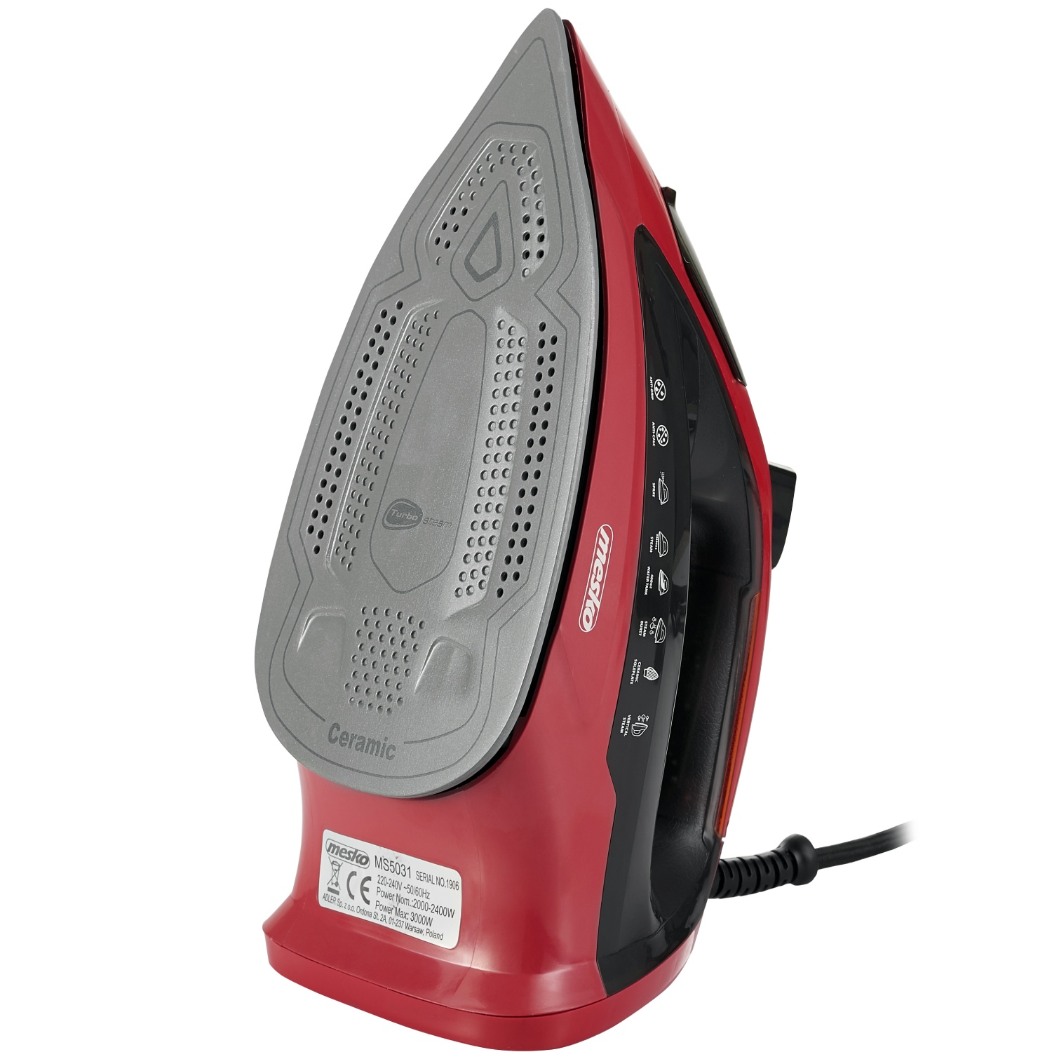 Праска Mesko MS 5031 red 3000Вт/ 400 мл/ кераміка/ Крапля-стоп/автовимкнення/ червона (MS5031) на малюнкі №4