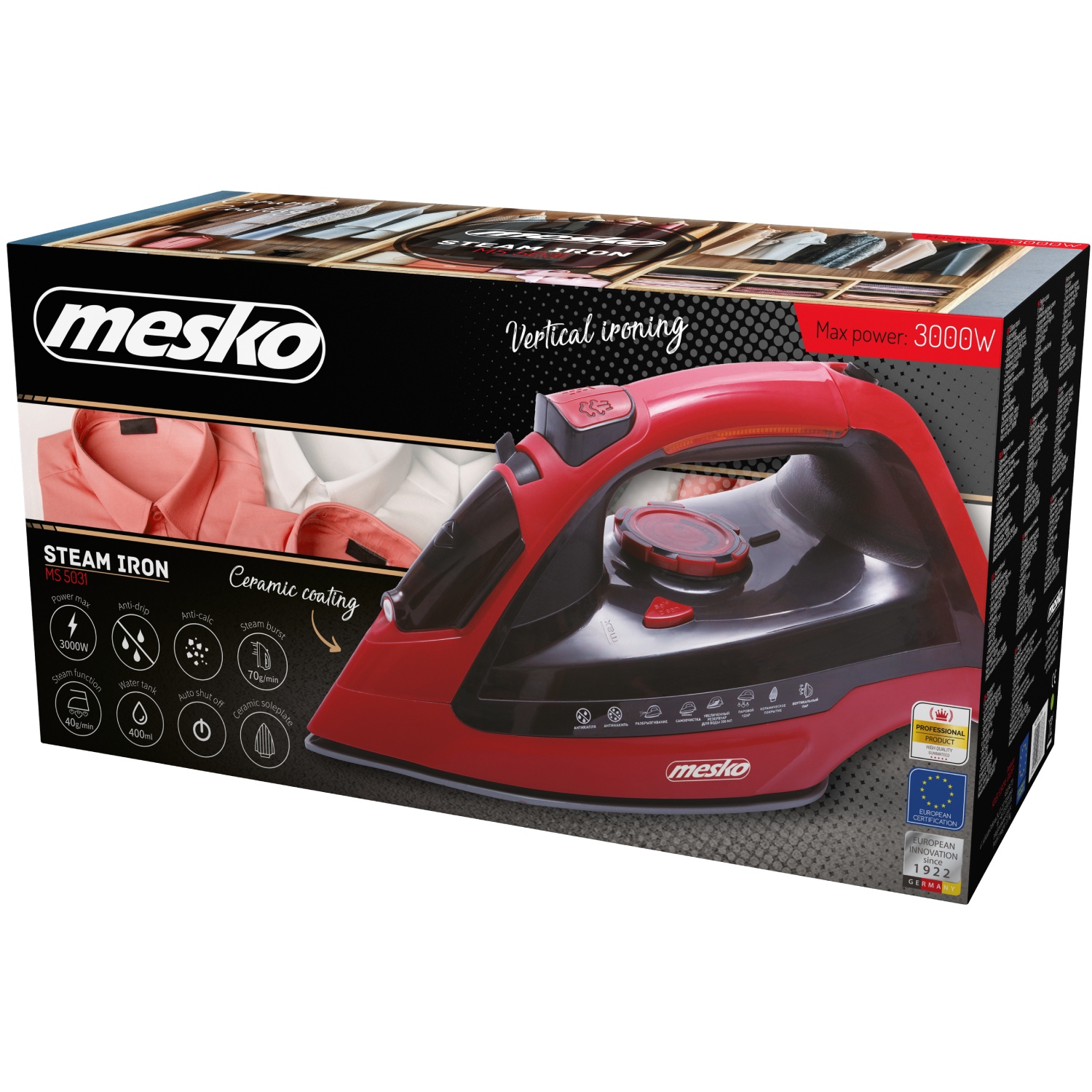 Праска Mesko MS 5031 red 3000Вт/ 400 мл/ кераміка/ Крапля-стоп/автовимкнення/ червона (MS5031) на малюнкі №6