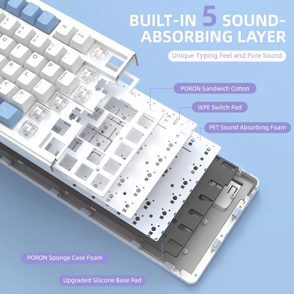 Клавіатура ігрова механічна Attack Shark X85 82кл.RGB,Wireless,White Jade перемикачі,Starlight White (X85SW_AS) Білий на малюнкі №5