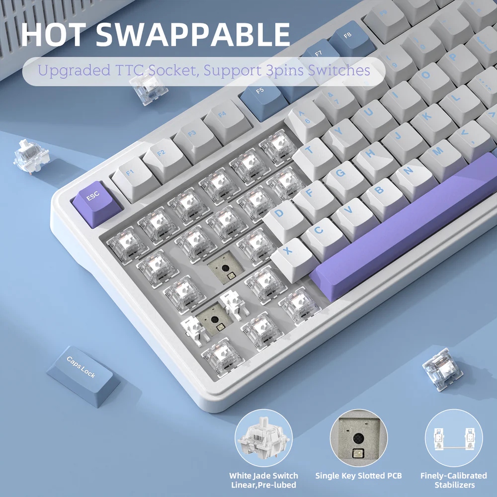 Клавіатура ігрова механічна Attack Shark X85 82кл.RGB,Wireless,White Jade перемикачі,Starlight White (X85SW_AS) Білий на малюнкі №6