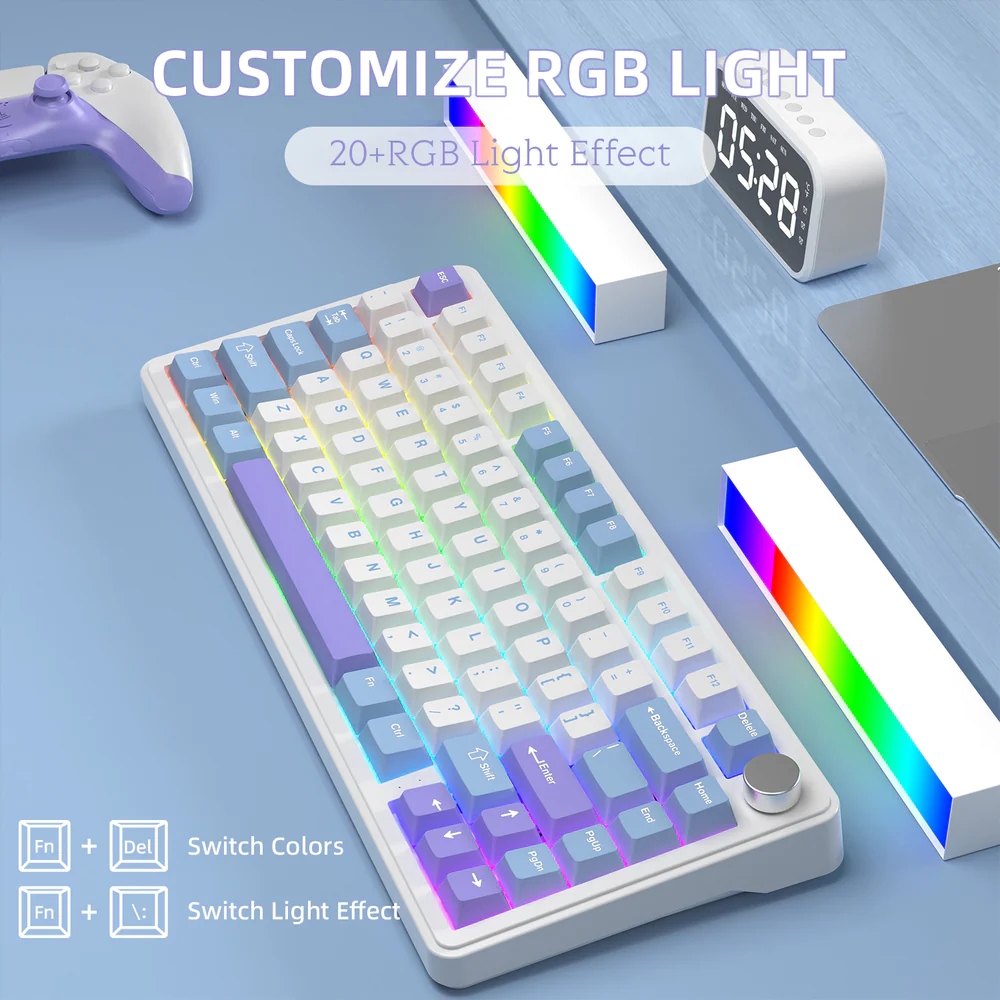 Клавіатура ігрова механічна Attack Shark X85 82кл.RGB,Wireless,White Jade перемикачі,Starlight White (X85SW_AS) Білий на малюнкі №7
