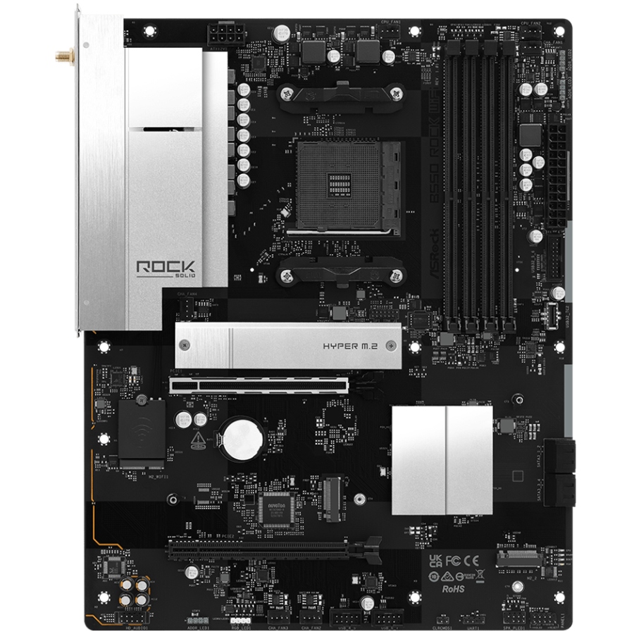 ASRock (AM4/B550, 4*DDR4, 2xPCIex16, HDMI, 4xSATA, 3xM.2, 2.5GLan, 7.1ch, ATX) (B550 Rock WiFi) на малюнкі №1