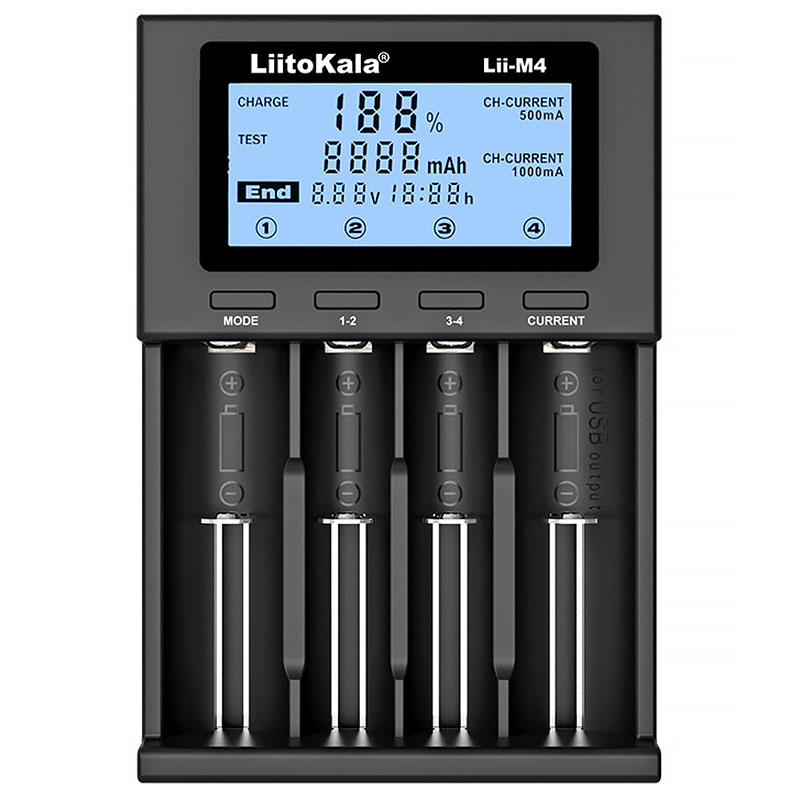 Зарядний пристрій LiitoKala Lii-M4, 4x(Lion/NiMH/NiCd), Power Bank, discharge function, display (Lii-M4) на малюнкі №1