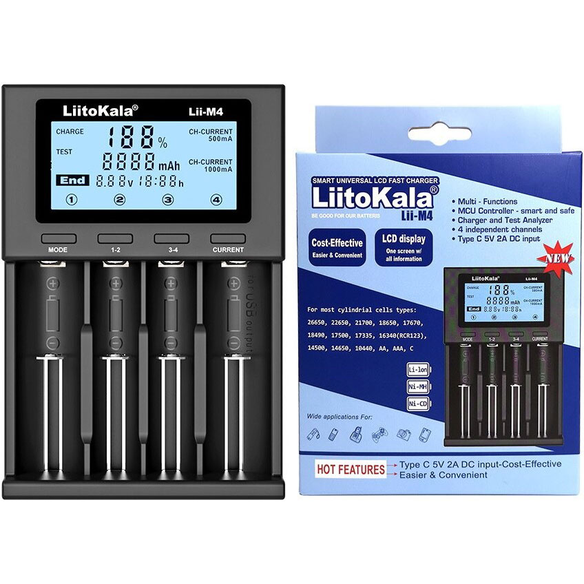 Зарядний пристрій LiitoKala Lii-M4, 4x(Lion/NiMH/NiCd), Power Bank, discharge function, display (Lii-M4) на малюнкі №7