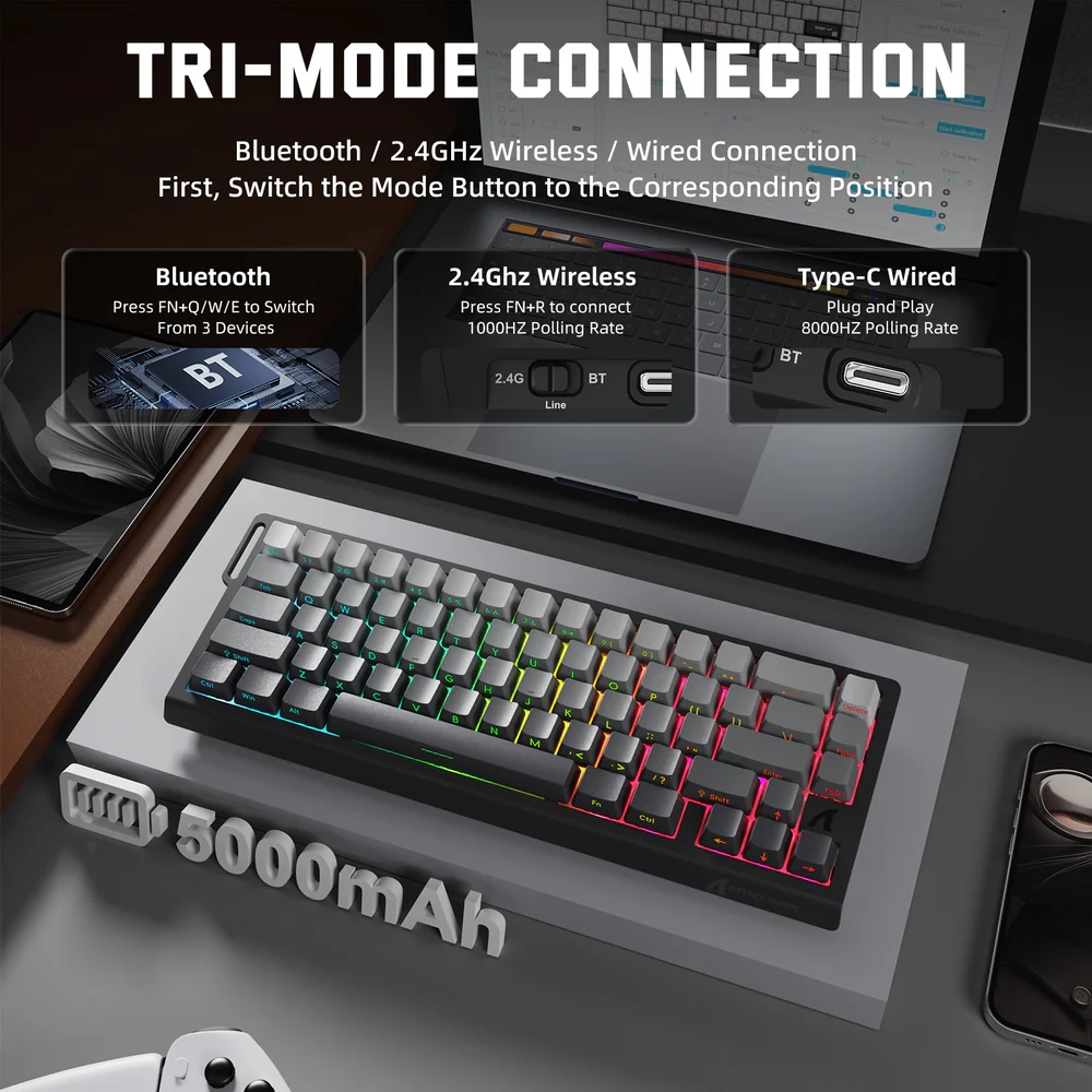 Клавіатура ігрова магнітна Attack Shark X68 Pro HE 66кл. RGB, Wireless, Moonlit Night (X68PROHEML_AS) Чорний на малюнкі №5
