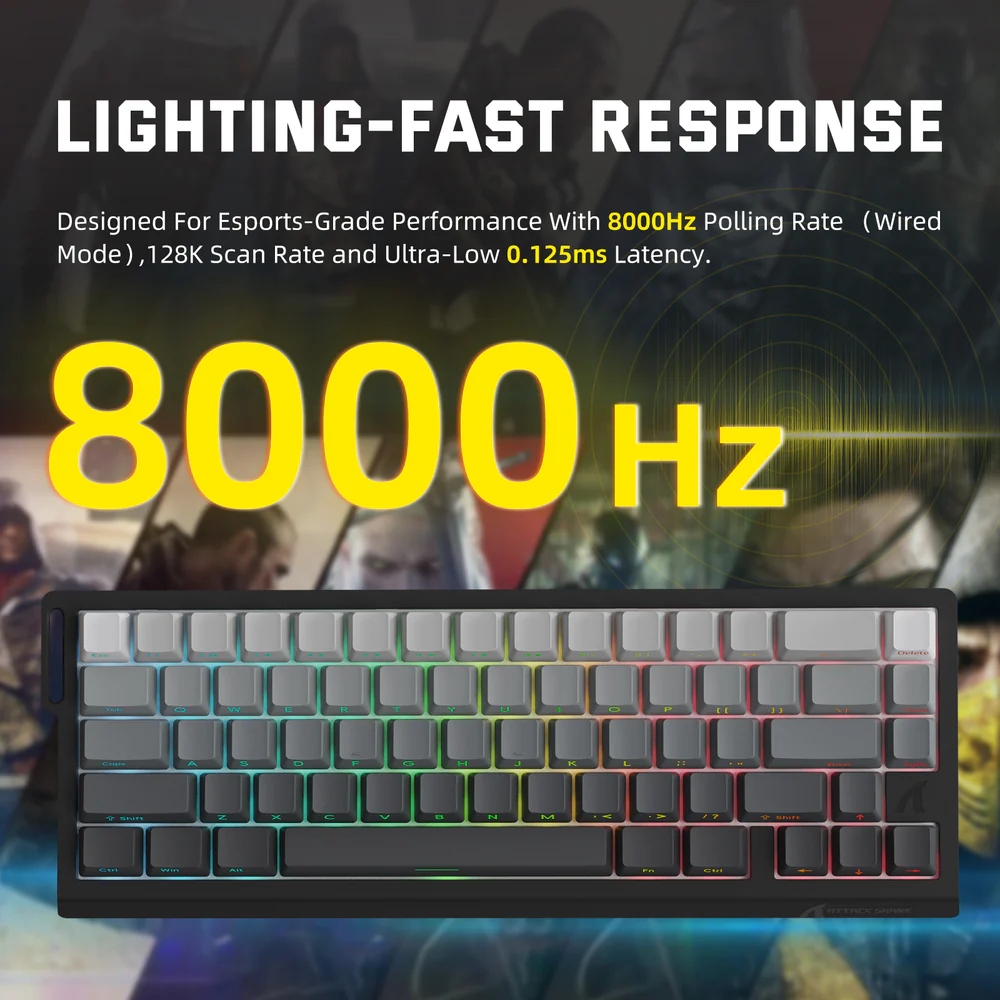 Клавіатура ігрова магнітна Attack Shark X68 Pro HE 66кл. RGB, Wireless, Moonlit Night (X68PROHEML_AS) Чорний на малюнкі №6